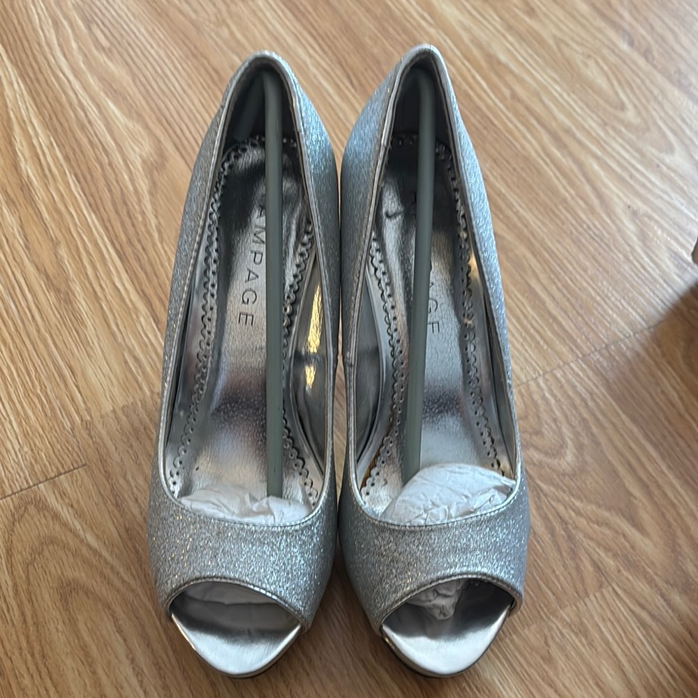 Silver Peep-Toe Heels